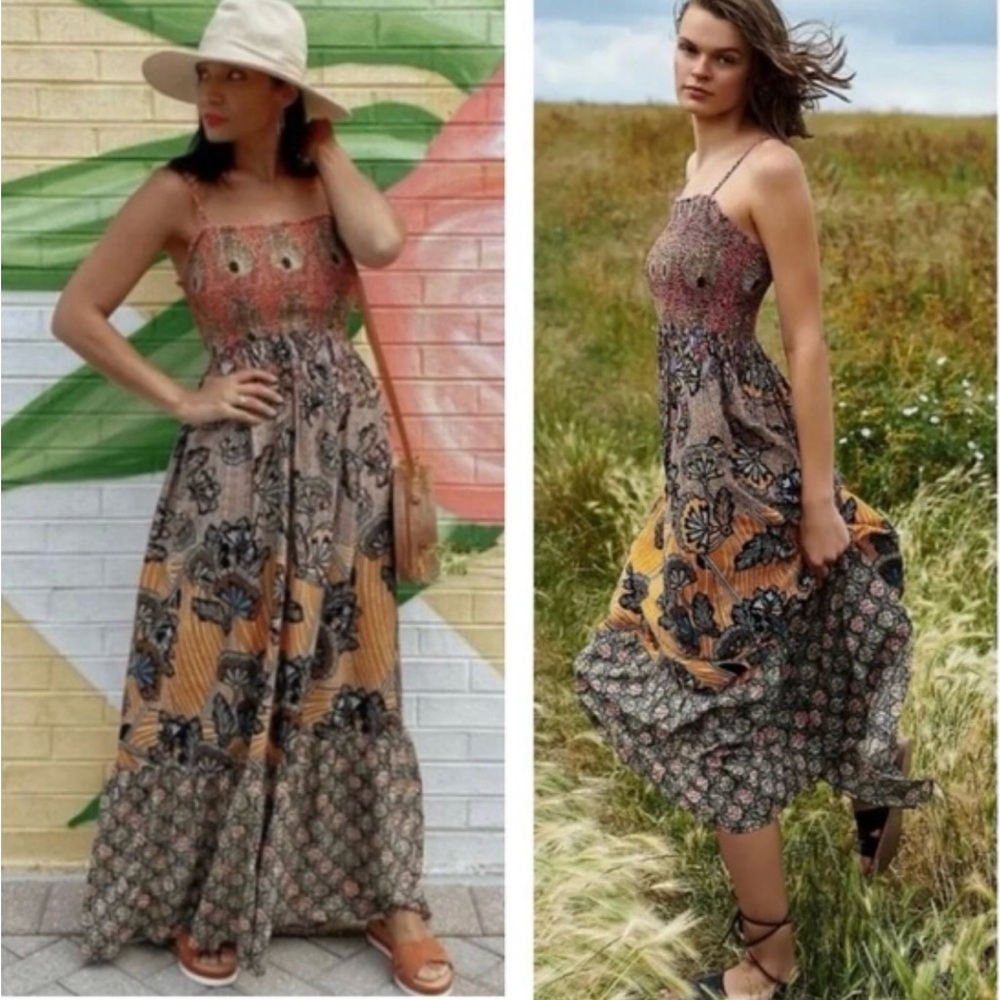 Anthropologie Jamila Smocked Maxi Print Dress ~  Size M